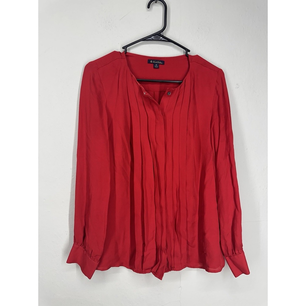 Brooks Brothers 100% Silk Blouse Size 10 Longsleeve Top Red Button Up Office